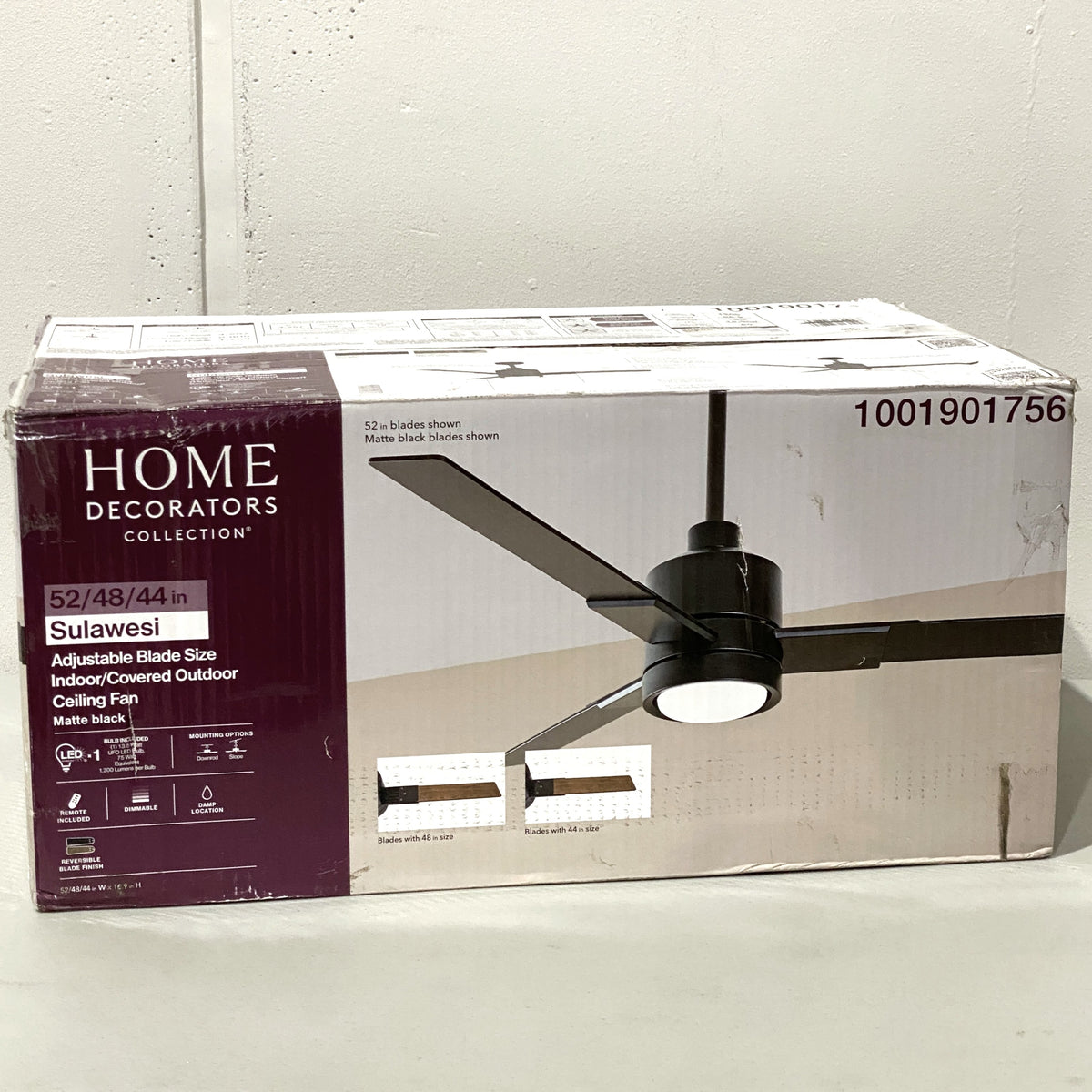 Adjustable Indoor/Outdoor Matte Black LED Ceiling Fan with Remote