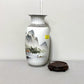 Decorative vase with mountain landscape design on a white background
