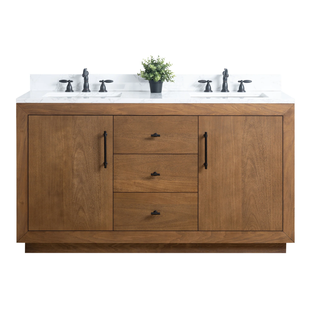 Double Sink Bathroom Vanity with Arabescato White Top