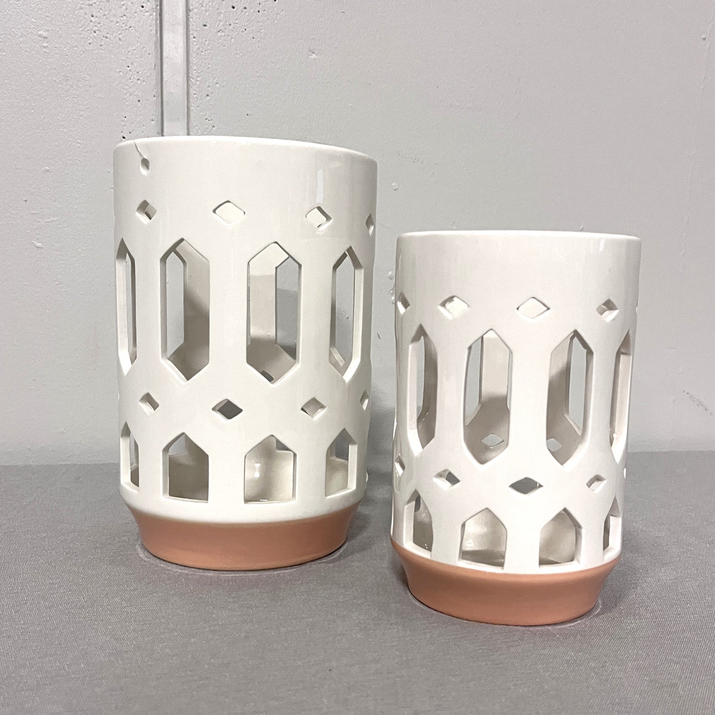 Ceramic Hurricane Candle Holder Set