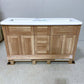 60" Vanity with White Artificial Stone Vanity Top in Natural Wood Finish