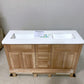 60 inch Vanity with White Artificial Stone Vanity Top in Natural Wood Finish