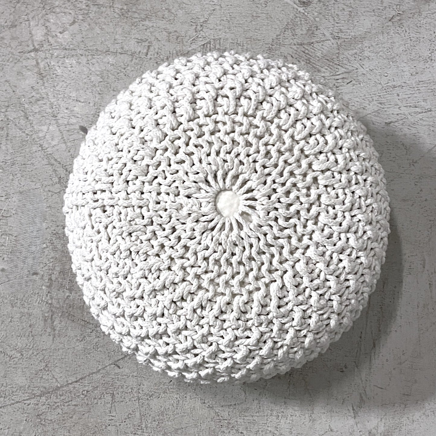 White Cotton Knitted Pouf