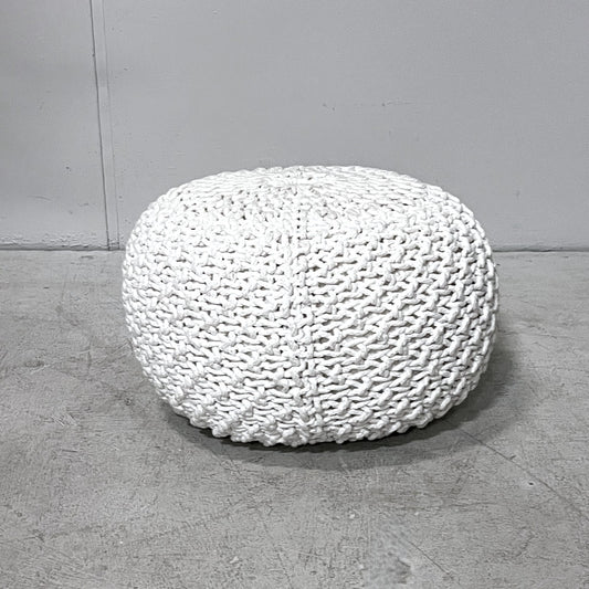 White Cotton Knitted Pouf