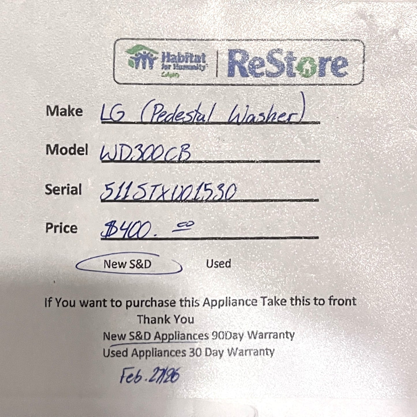 Sidekick Pedestal Washer