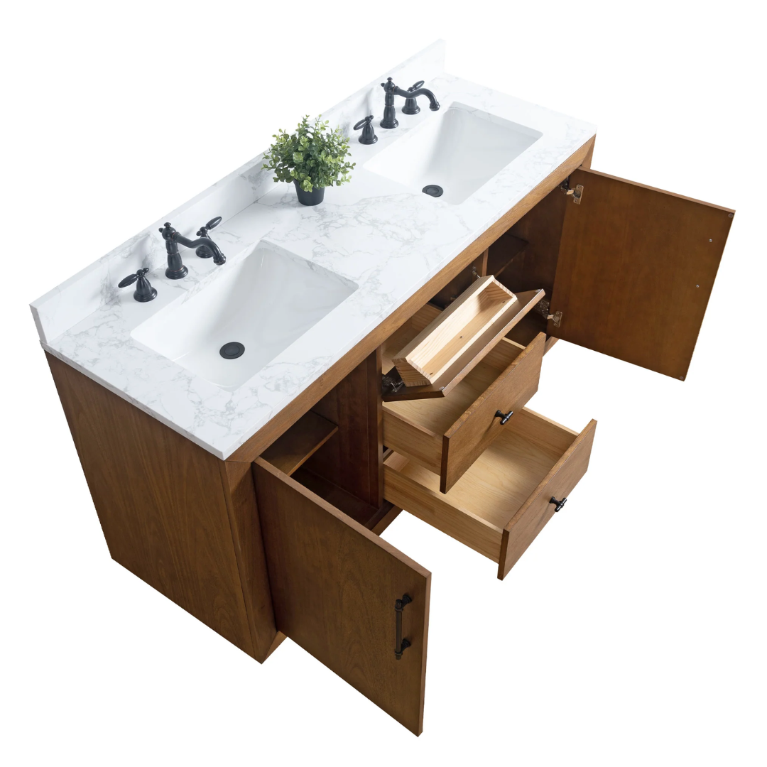 Double Sink Bathroom Vanity with Arabescato White Top