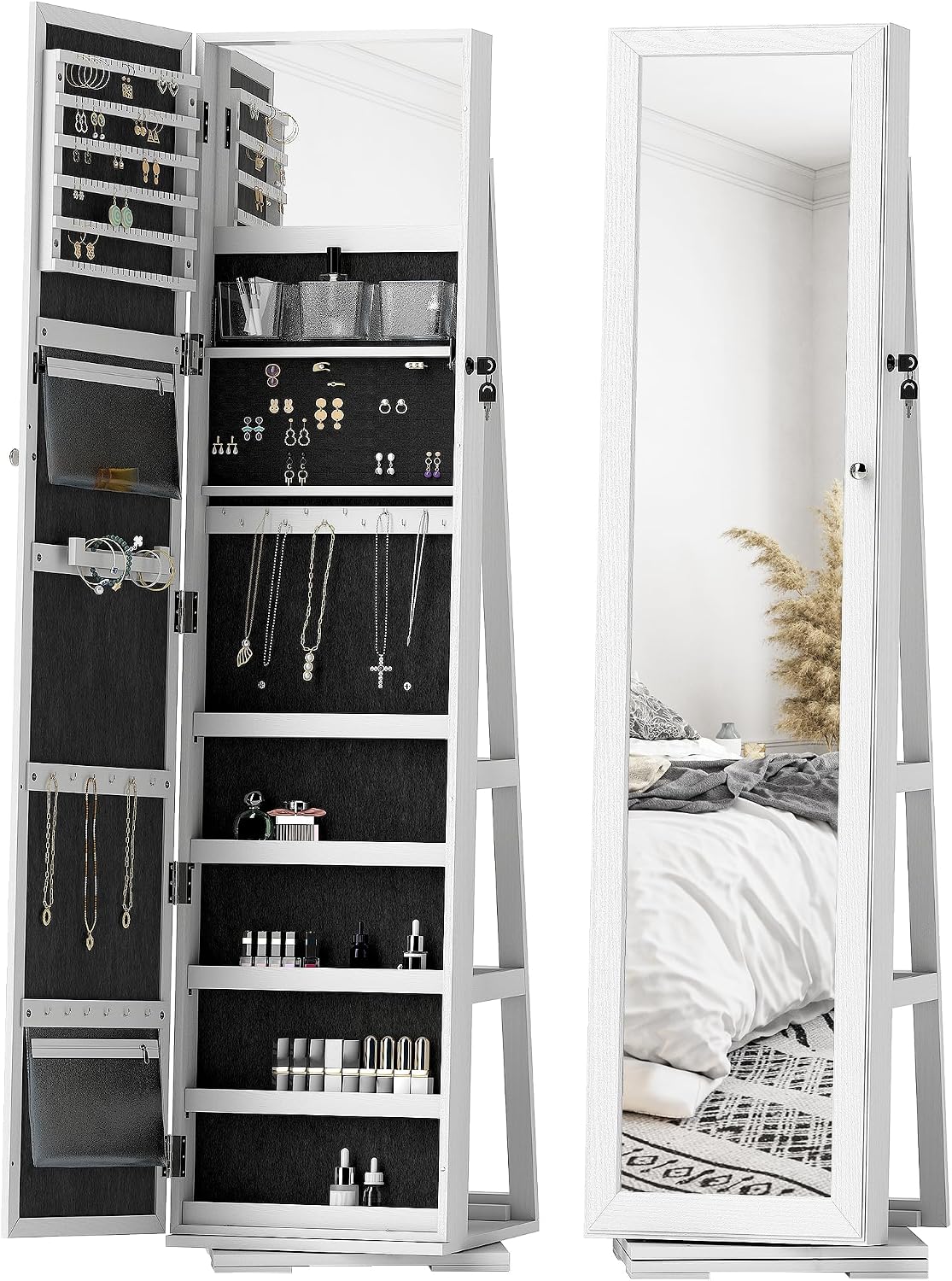 360 Degre 2-in-1 Rotatable Jewelry Cabinet with Mirror