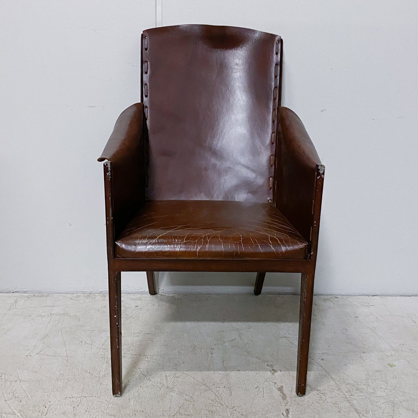 Distressed Leather and Iron Chair