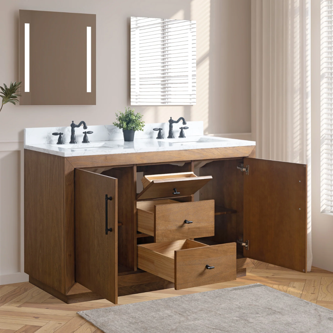 Double Sink Bathroom Vanity with Arabescato White Top