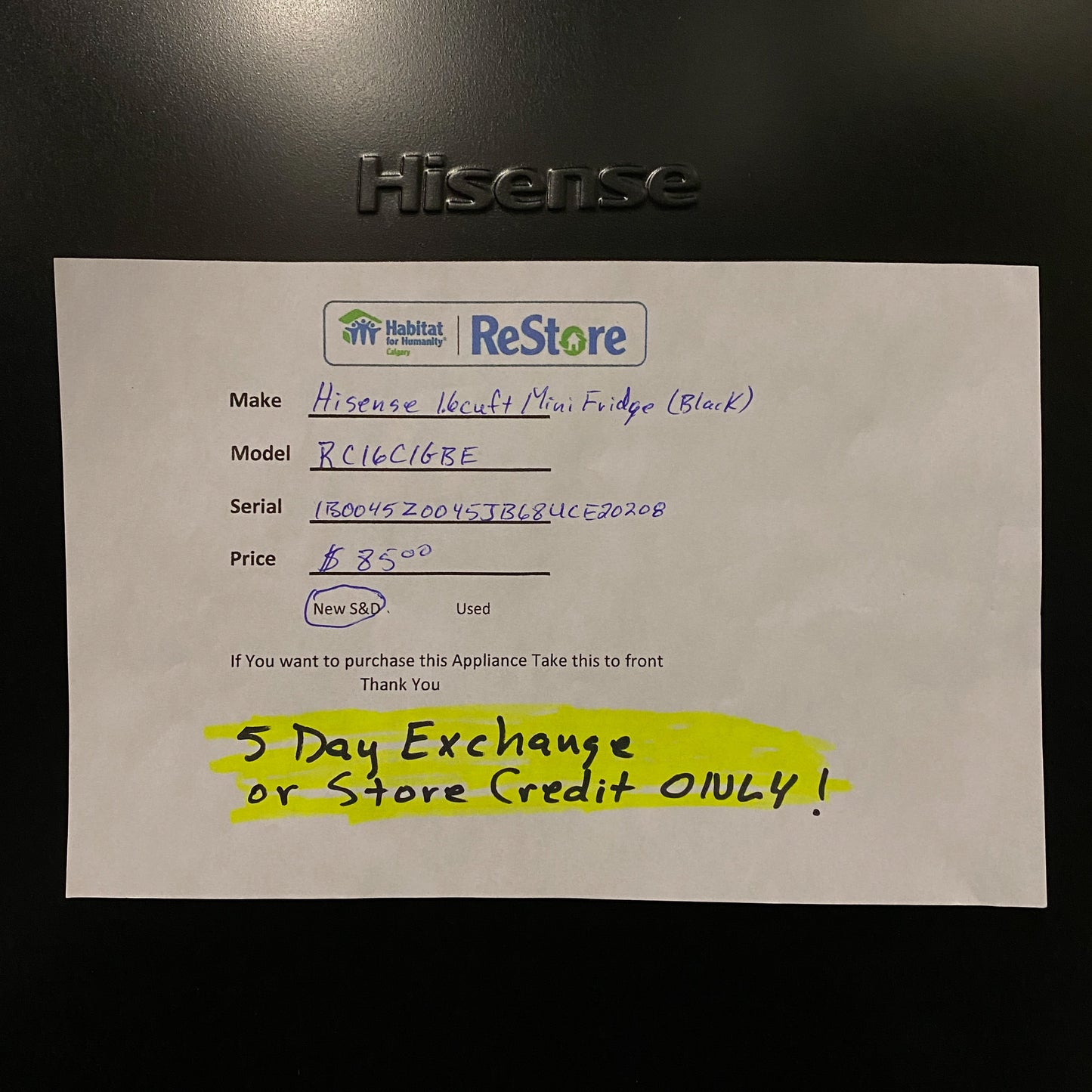 Mini Fridge (S/N 1B0045Z0045JB684CE20208)