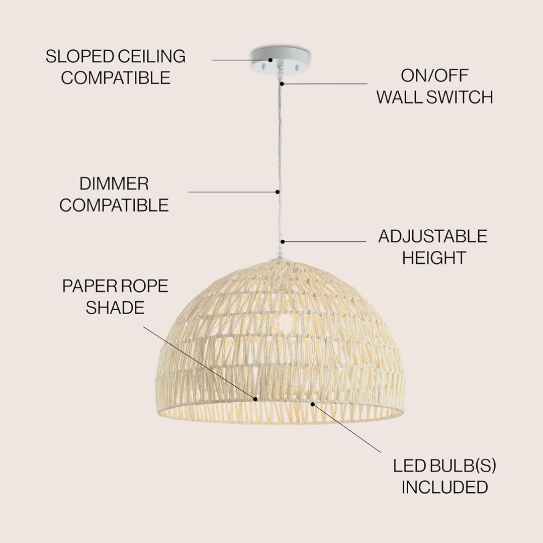 20" Woven Rattan LED Pendant Light