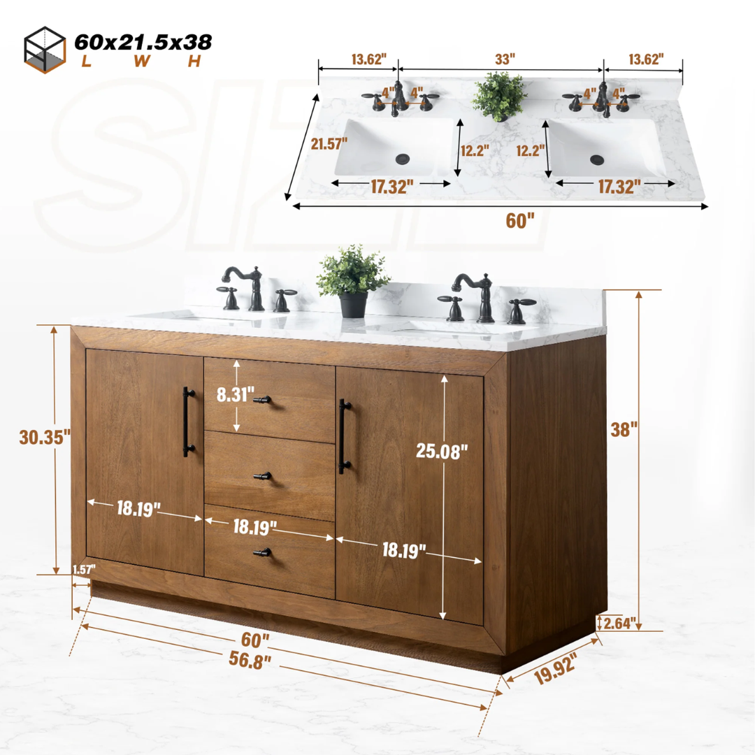 Double Sink Bathroom Vanity with Arabescato White Top