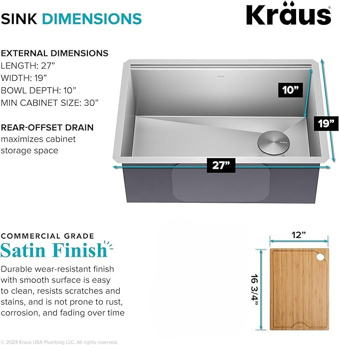 27-inch Undermount 16 Gauge Single Bowl Stainless Steel Kitchen Sink with Accessories