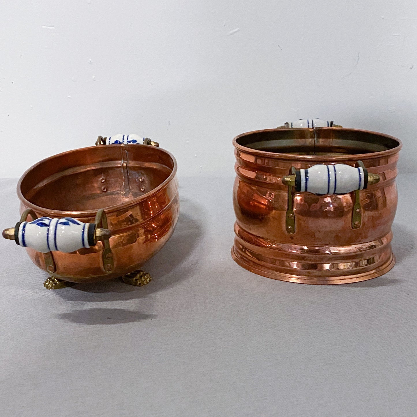 Copper Planters with Ceramic Handles (set of 2)