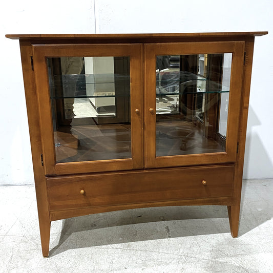 Two-door Glass Display Cabinet with Wooden Finish