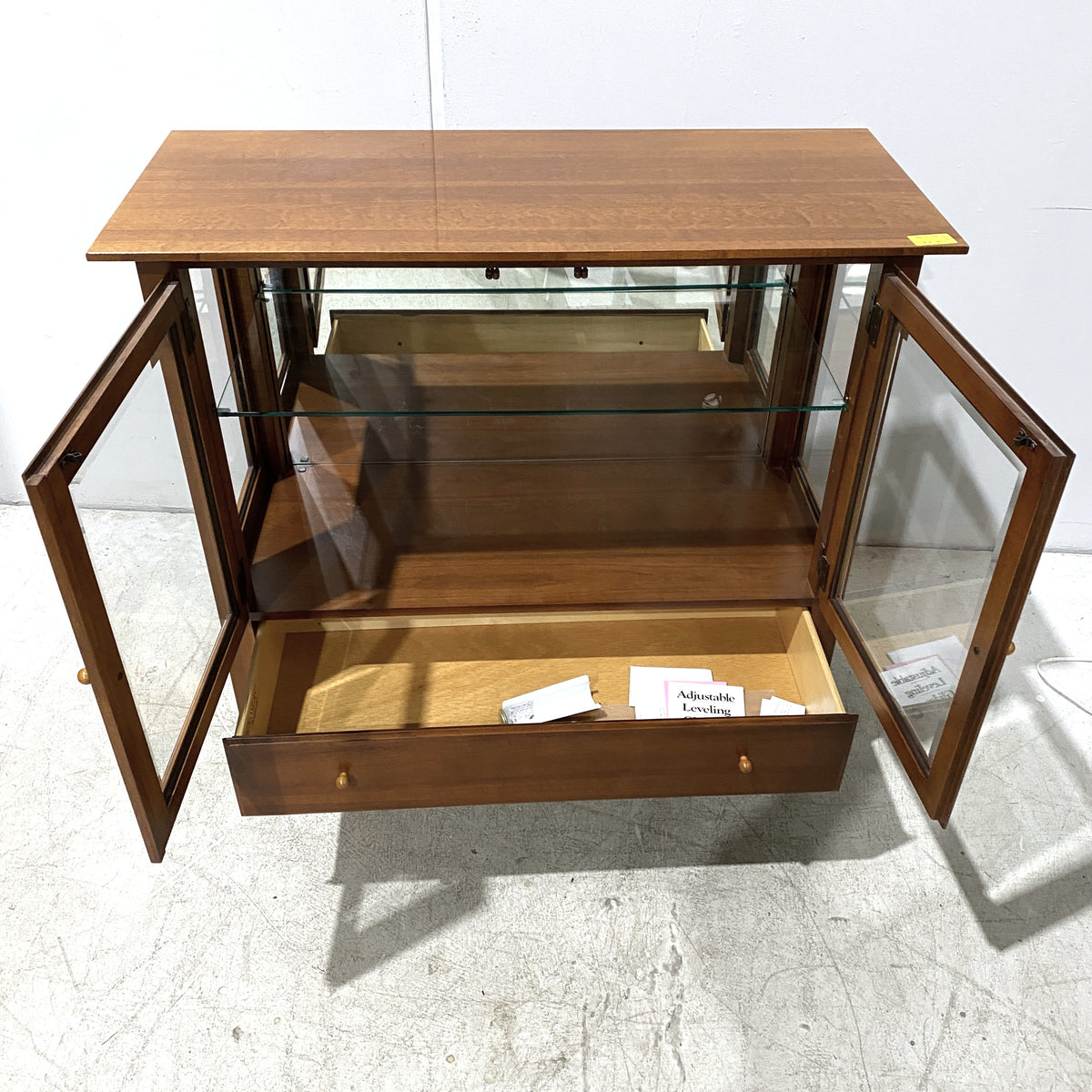 Two-door Glass Display Cabinet with Wooden Finish
