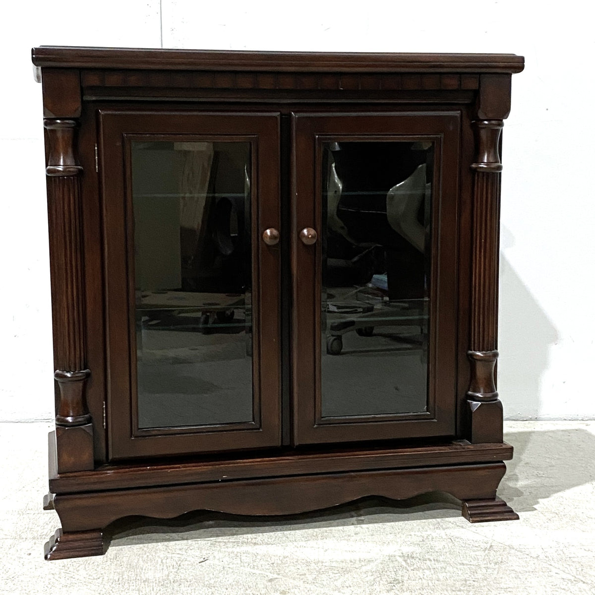 Two-door Glass Display Cabinet with Dark Wood Finish