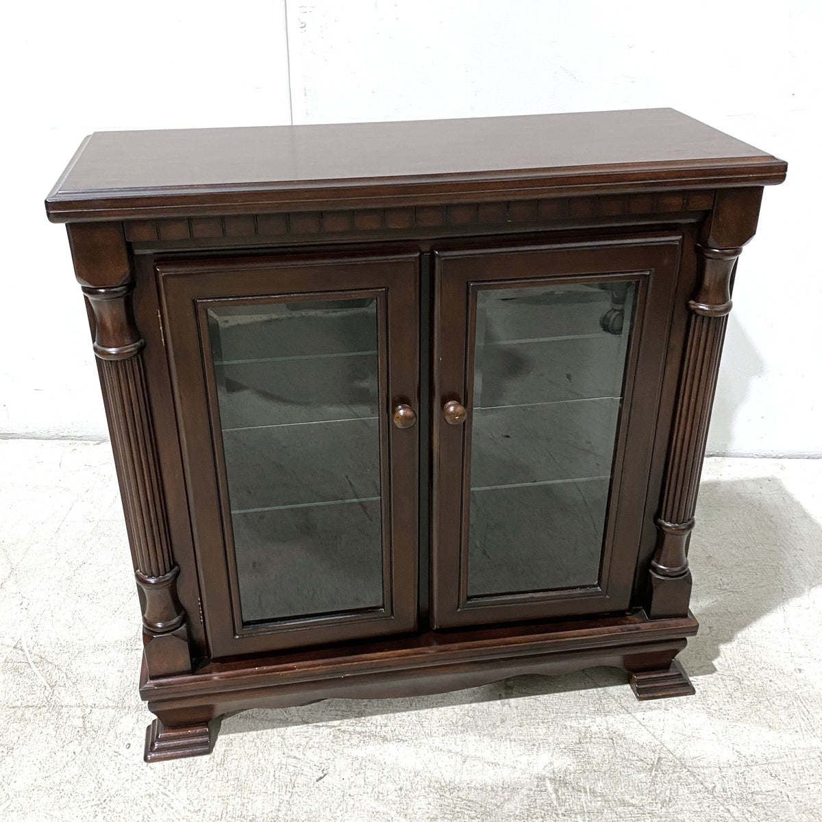 Two-door Glass Display Cabinet with Dark Wood Finish