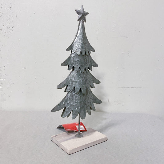 Galvanized Metal Christmas Tree w/ Wood Base