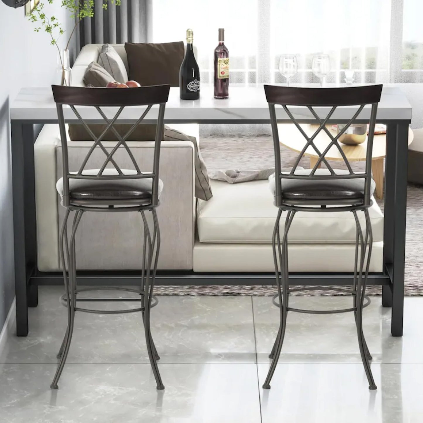 Black Faux Leather Swivel Barstools