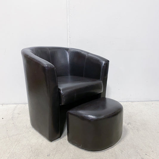 Faux Leather Black Club Chair with Ottoman