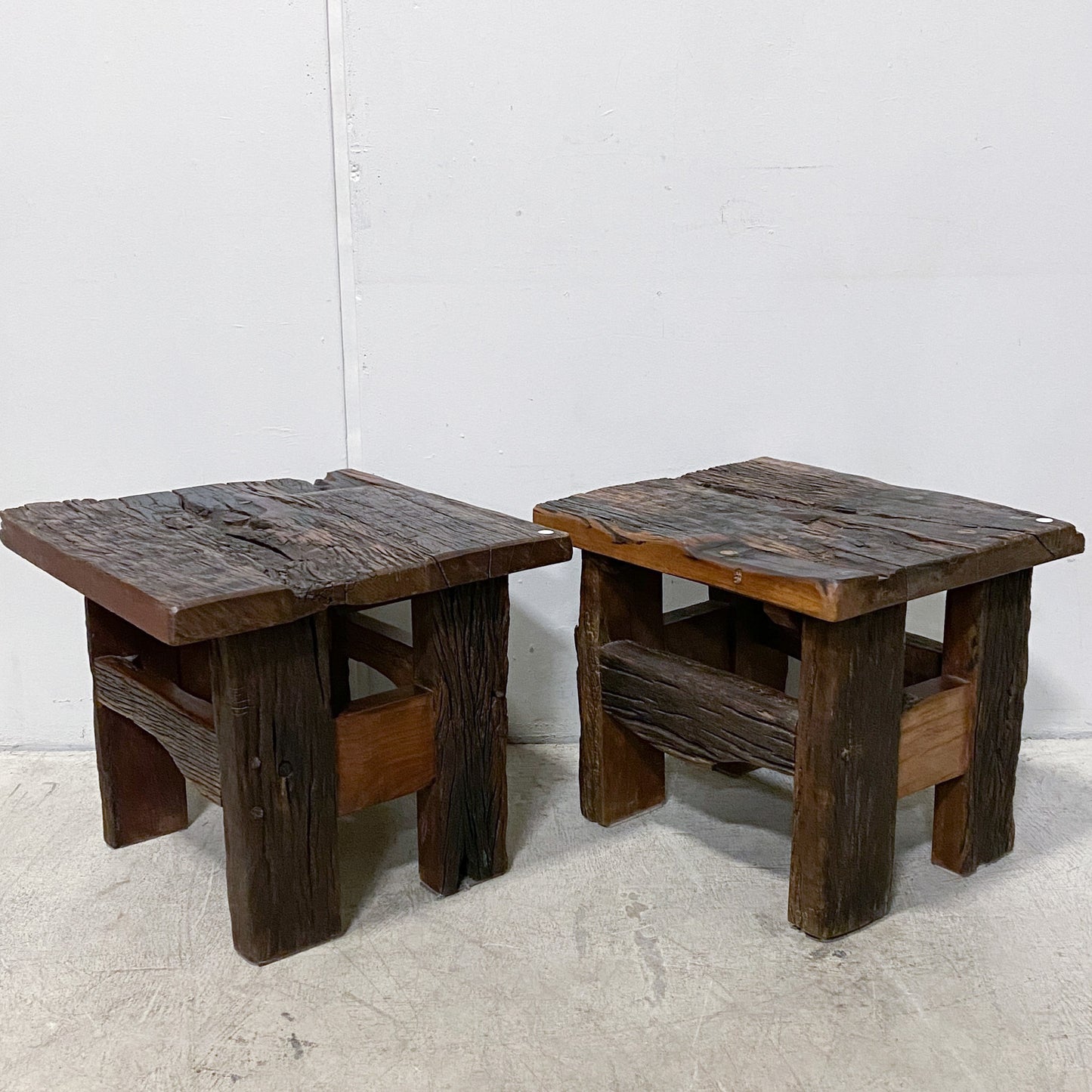 Reclaimed Wood End Tables Set of 2