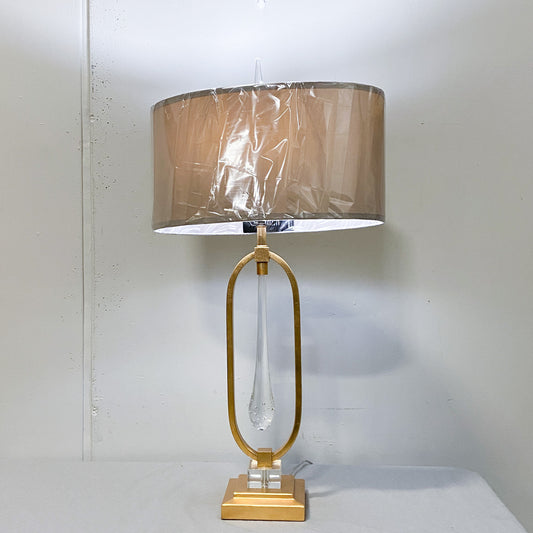 Spring-Loaded Gold and Glass Table Lamp