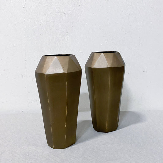 Geometric Bronze Vases Set of 2