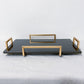 Black Glass Tray with Brass Handles