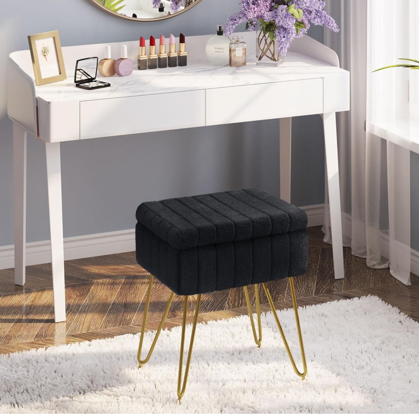 Faux Fur Vanity Stool