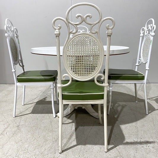 4 Vintage White Dining Chairs and Table