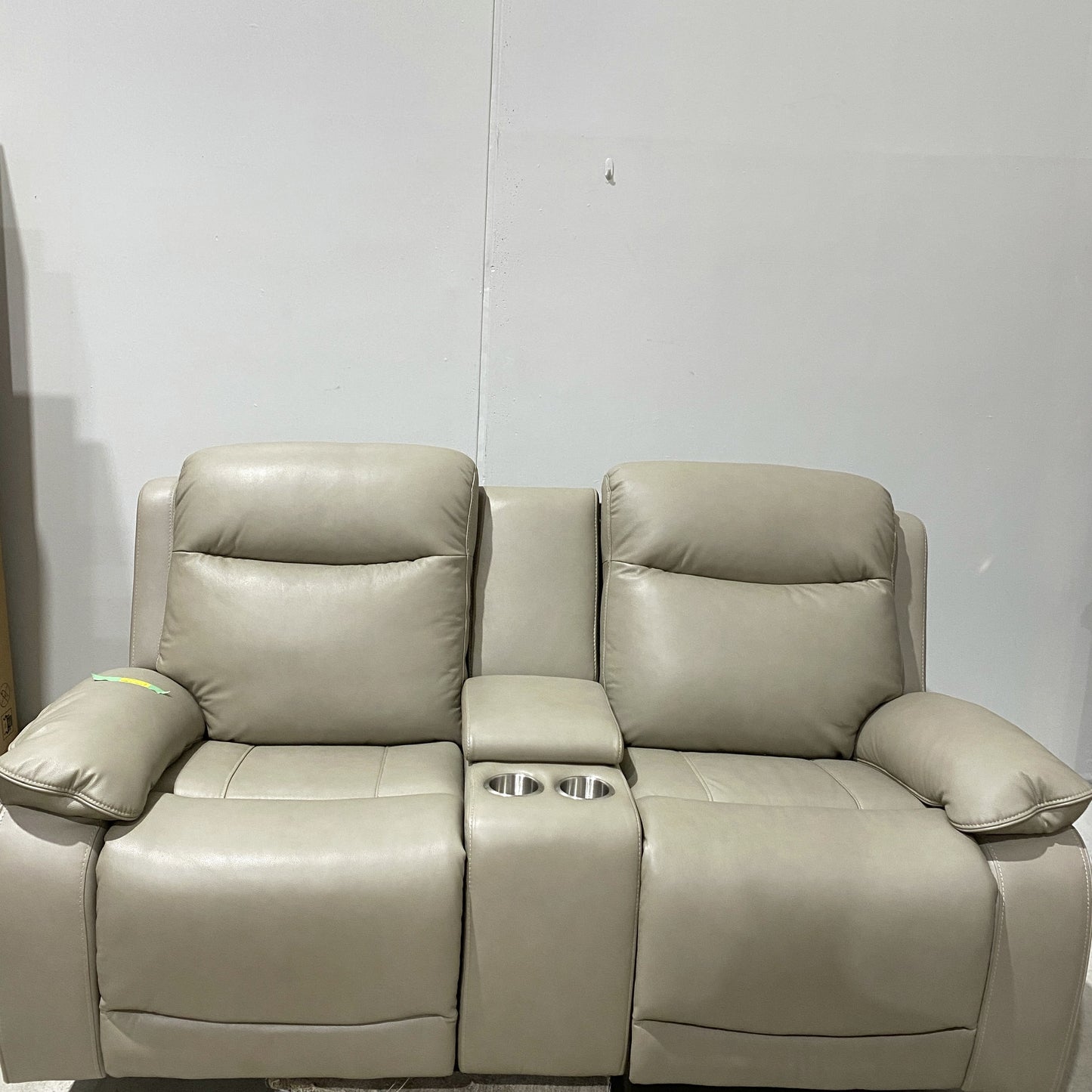 Beige Leather Loveseat
