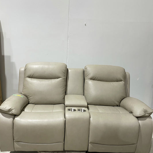 Beige Leather Loveseat