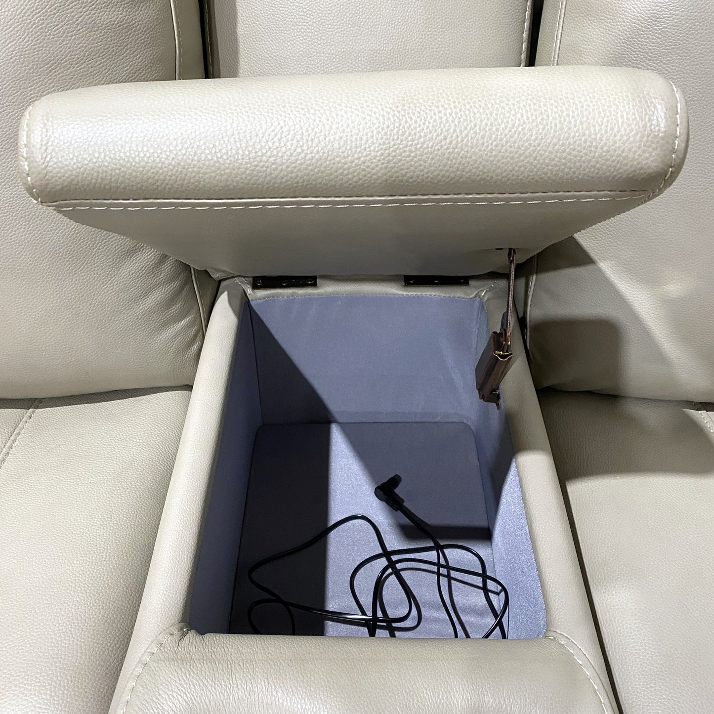 Beige Leather Loveseat