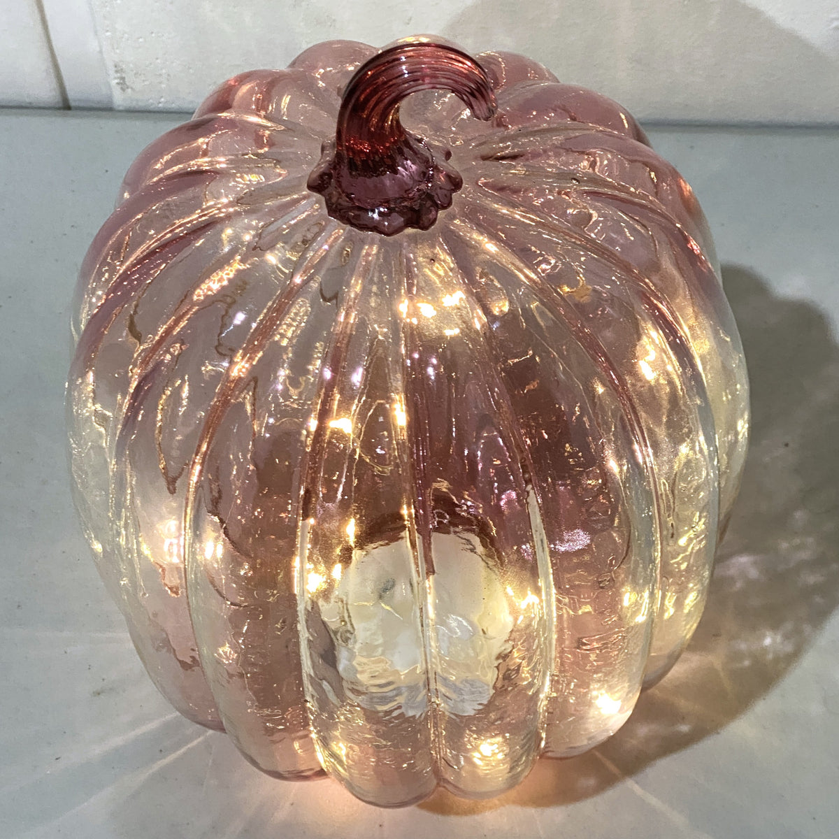 Pink Light-up Glass Pumpkin