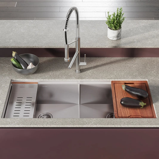 Dual Basin Undermount Kitchen Workstation Sink