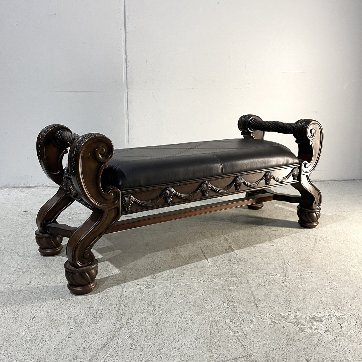 Traditional Carved Dark Wood Accent Bench