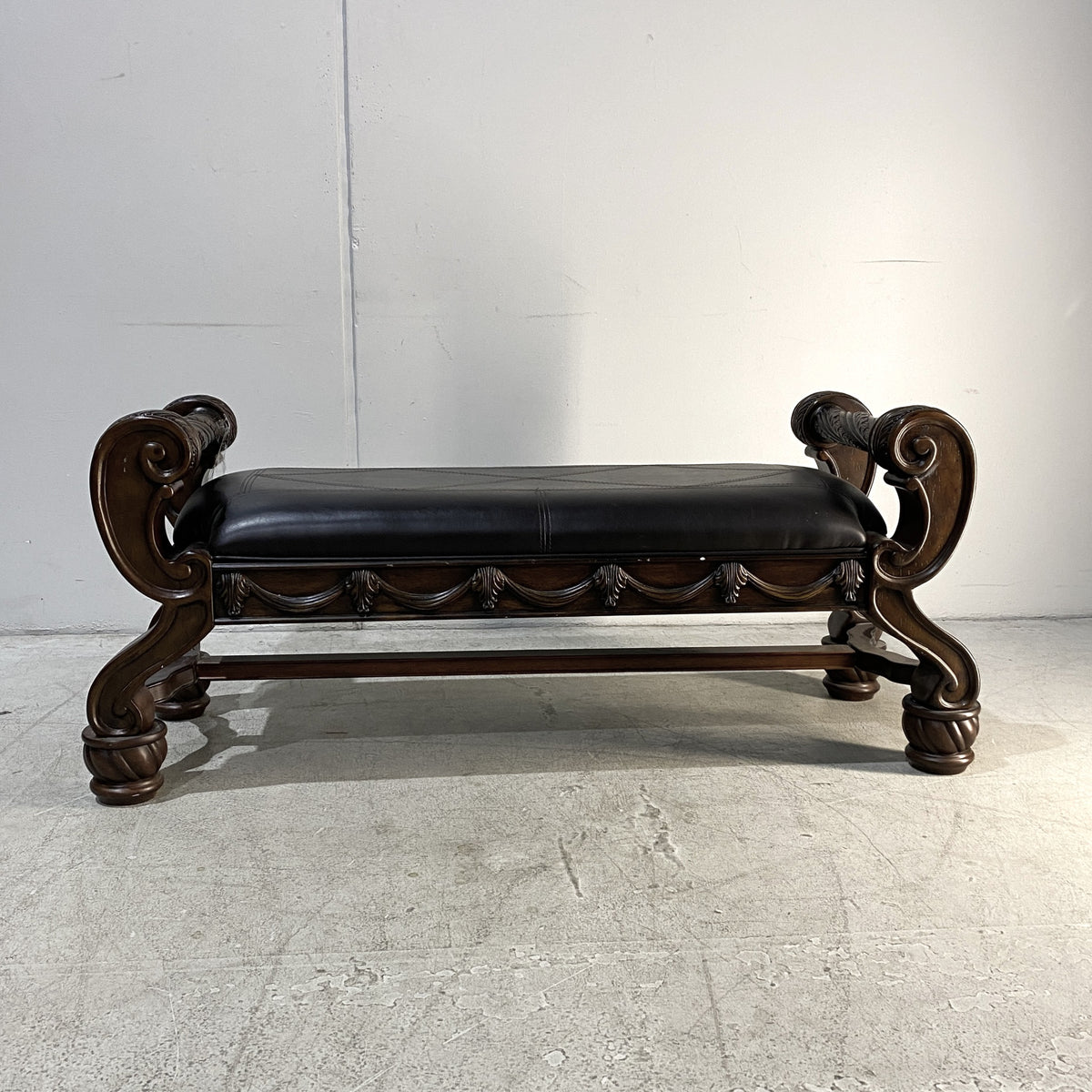 Traditional Carved Dark Wood Accent Bench