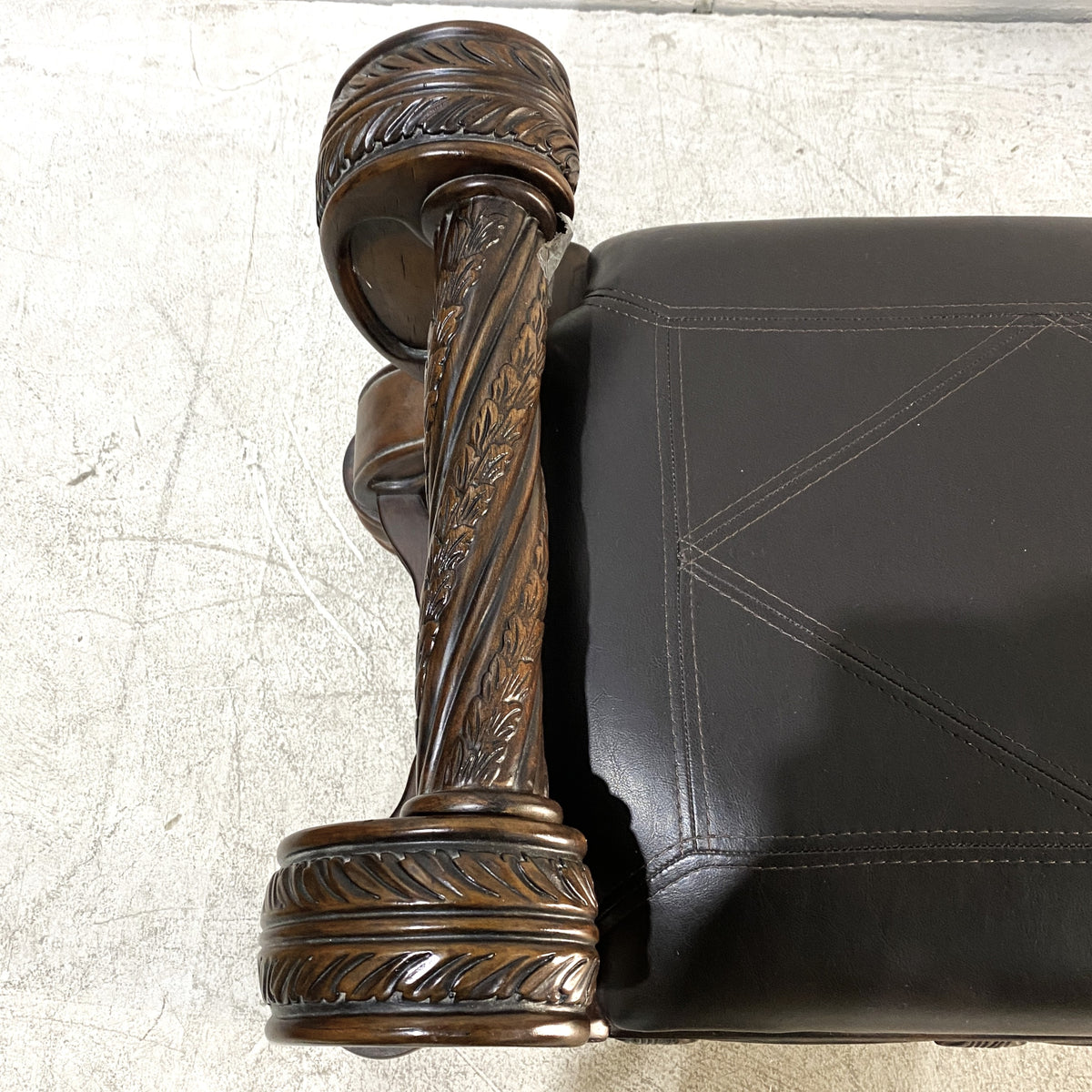 Traditional Carved Dark Wood Accent Bench