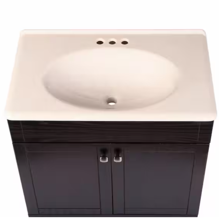 Bath Vanity in Java Oak with Solid Surface Vanity Top in Wheat with Wheat Sink