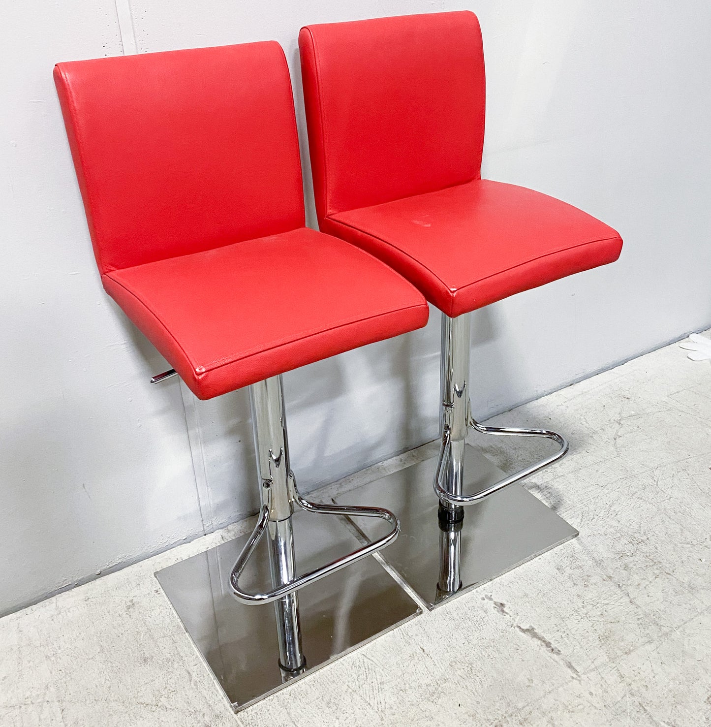 Modern Faux Red Leather and Chrome Hydraulic Barstools (Set of 2)