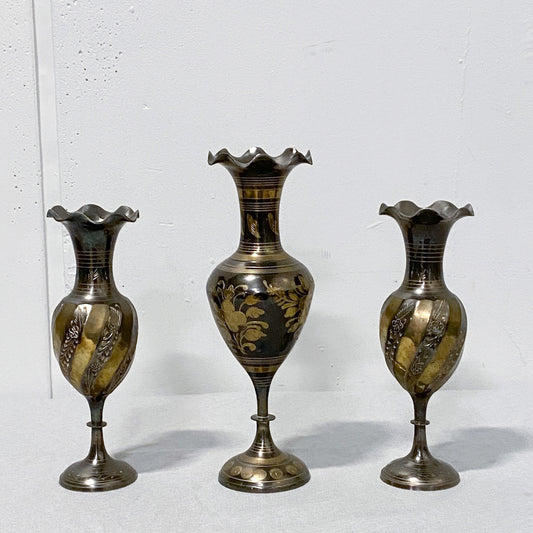 Vintage Solid Brass Pedestal Bud Vases -Set of 3