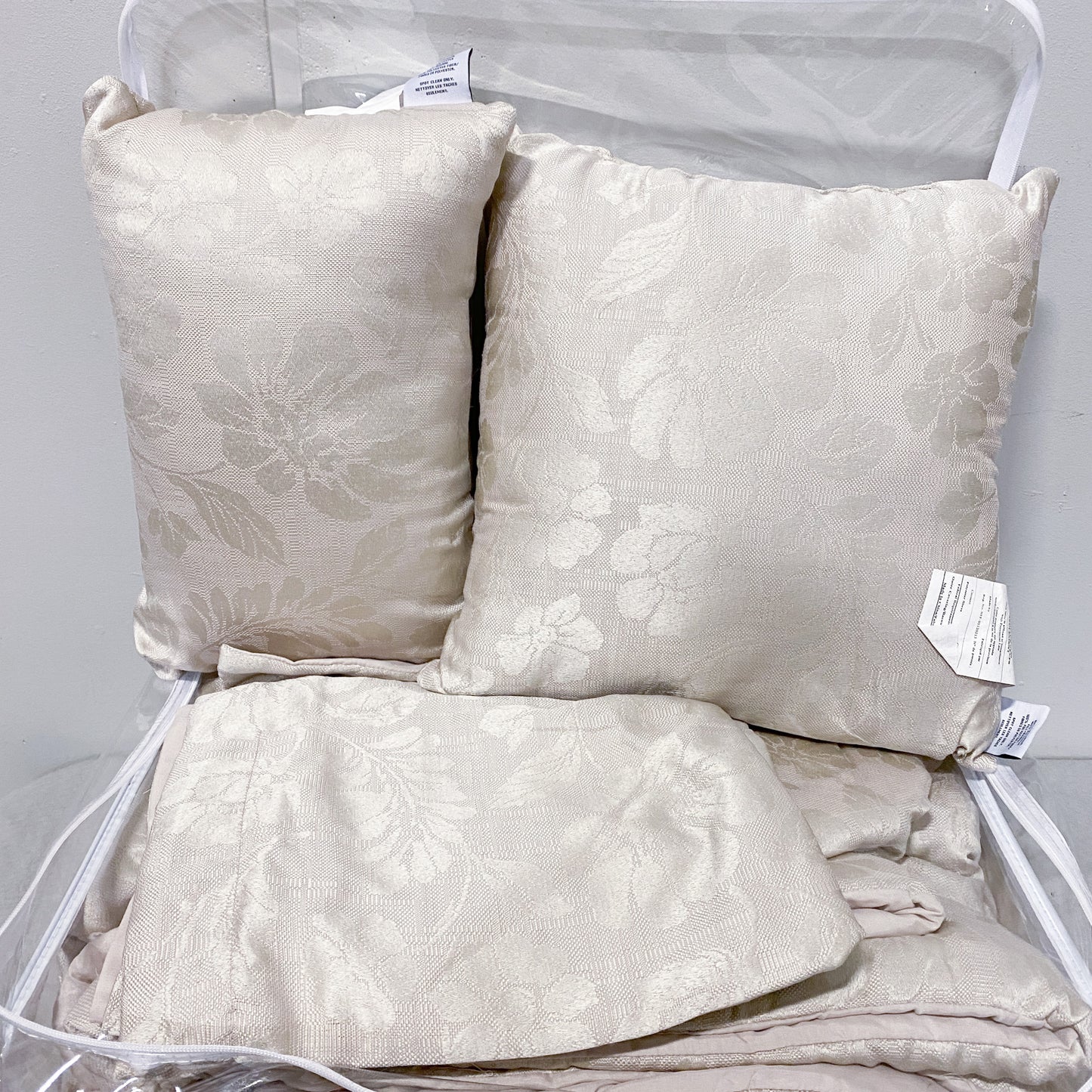 Brocade Cream Queen Bed Set