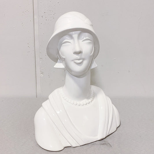 Art Deco Porcelain Women in white Hat Bust