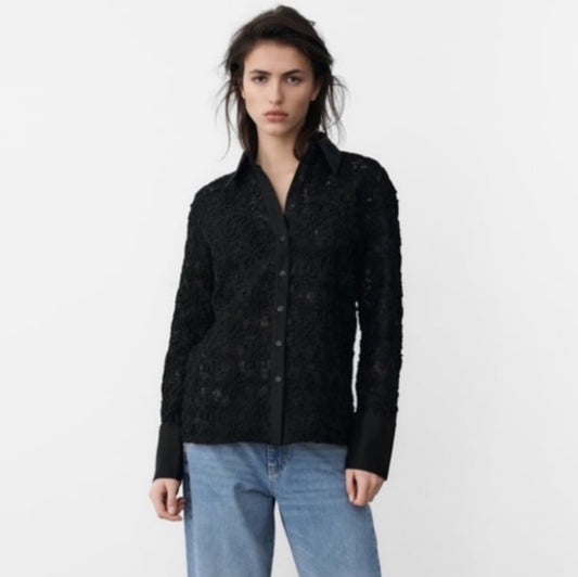 Zara Embroidered long-line Blouse