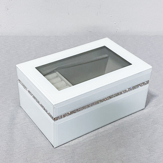 White Crystal Glass-Clear Top Jewelry Box
