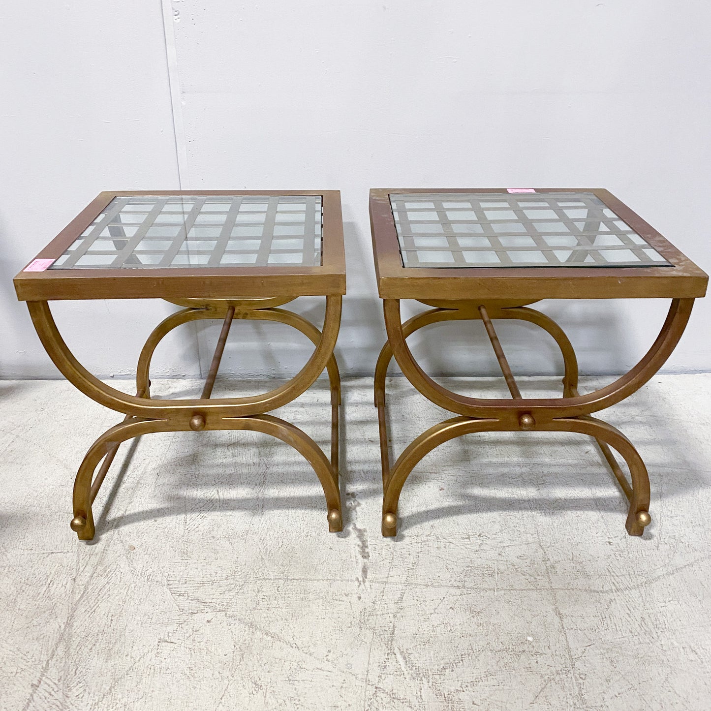Gold Metal and Glass End Tables (Set of 2)