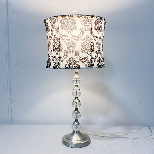 Crystal Table Lamp with White Aladdin Damask Shade