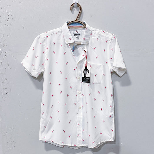 Boys 14 White dress Shirt with Flamingos Button up