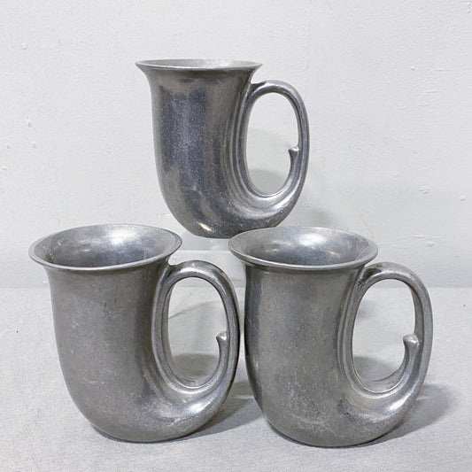 Vintage Pewter Horn Shaped Mugs (Set of 3)